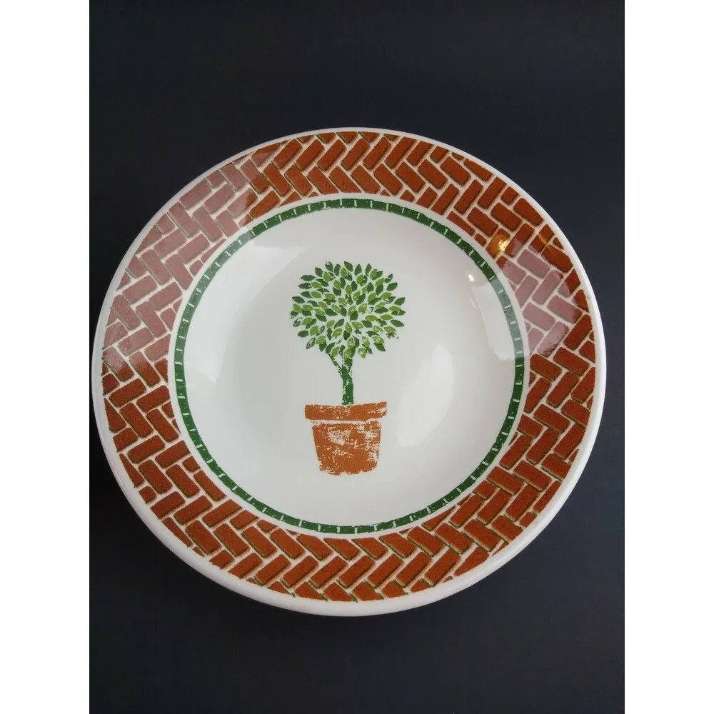 Pier 1 England Topiary w Brick Set Of 2 Salad Pasta or Soup Bowls Angleterre